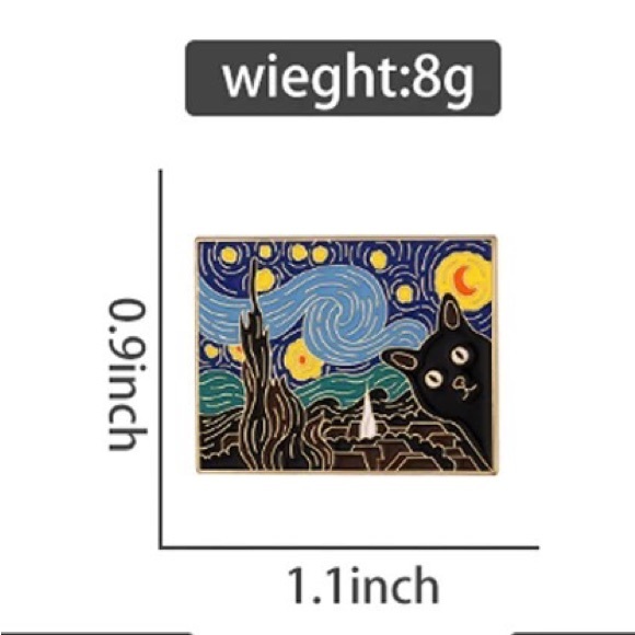 Van Gogh Black Cat Enamel Metal Pin Starry Night Painting Kitty Art History Gift - Picture 4 of 9